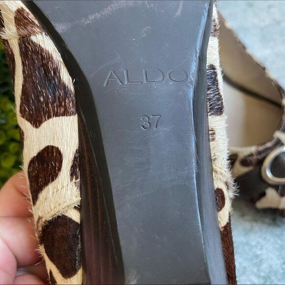 ALDO Comfortable Wedge Shoes Leather Animal Fur Casual Peep Toe Women's SZ 6.5 - Picture 8 of 11